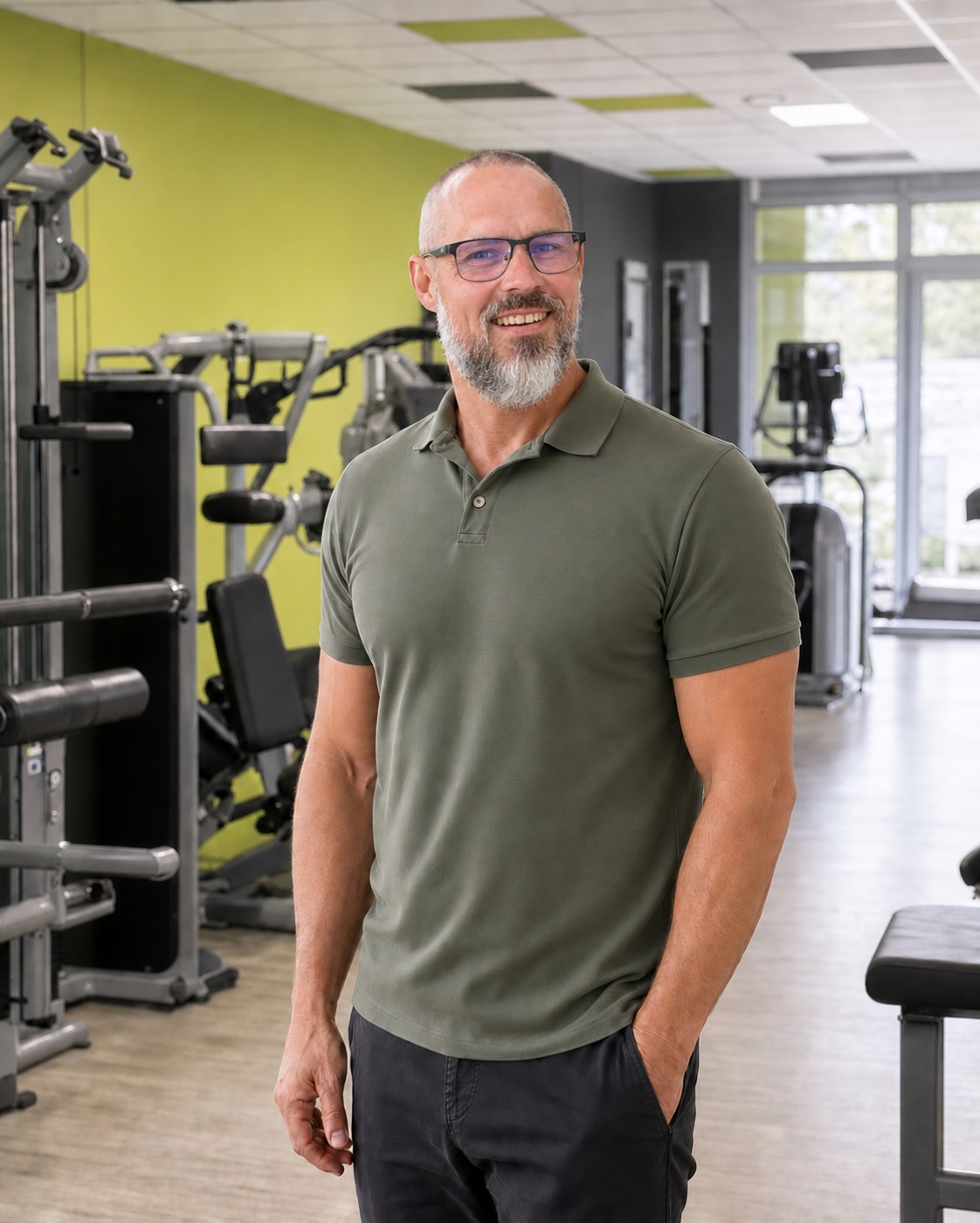 André Wiebe, Inhaber und Geschäftsführer von KLIMMZUG Schleswig, im Trainingsbereich des Studios